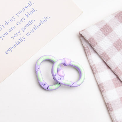 Zinc Alloy Heart Oval Painted Spring Keyrings 28mm 6pcs 13