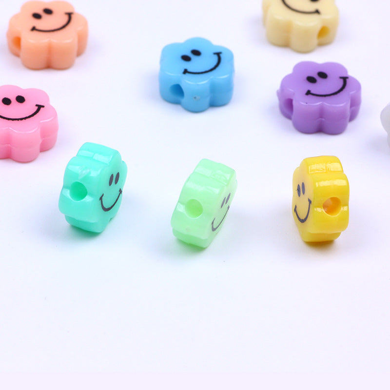 Flower Acrylic Beads 6-9mm Smiling Face Flat Pastel Mixed 100pcs
