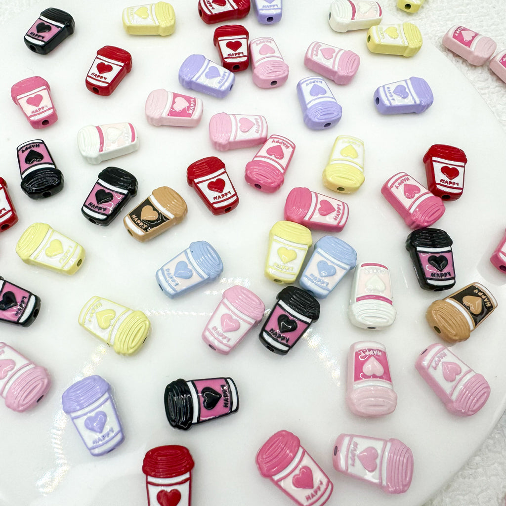 Baking Painted Metal Beads 14mm Milk Tea Mini Cup Design 10pcs 3