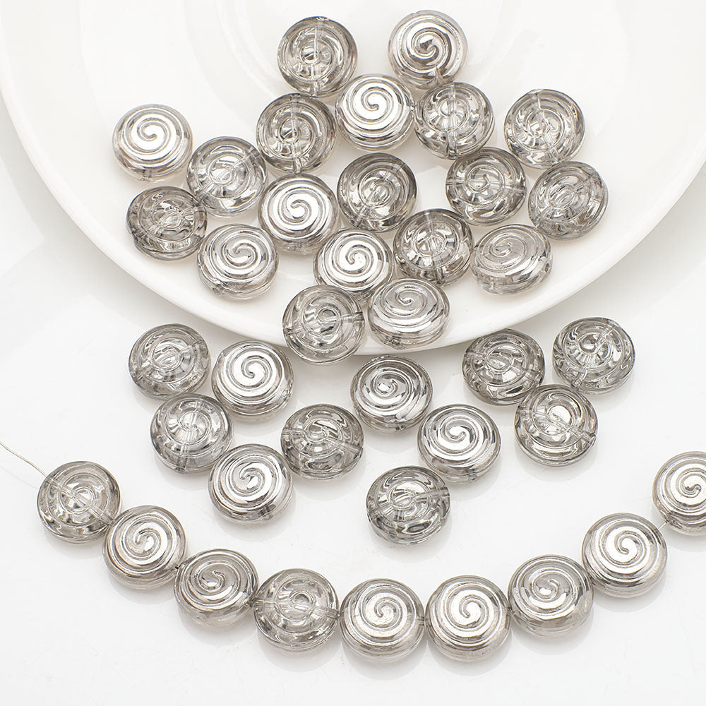 Electroplated Flat Spiral Glass Beads 12mm Metallic Iridescent 30pcs 15