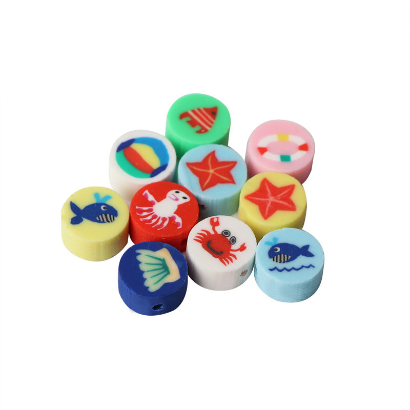 Flat Clay Beads 10mm Marine Life Pattern Colorful 100pcs 5