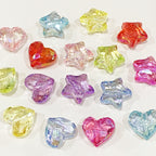 Clear Heart and Star Acrylic Beads 17-20mm Iridescent AB Coated 20pcs