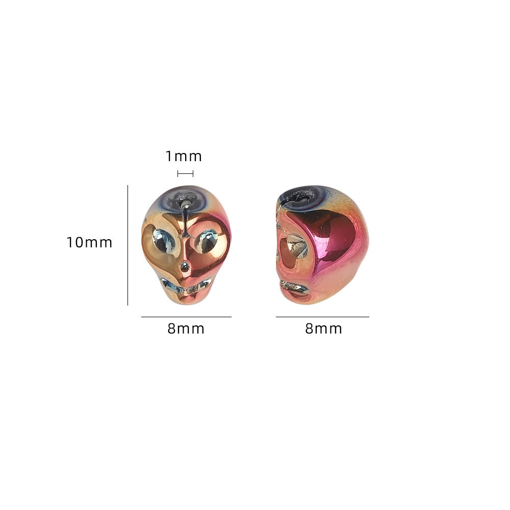 Electroplated Skull Head Glass Beads 8mm x 10mm Iridescent 30pcs 2