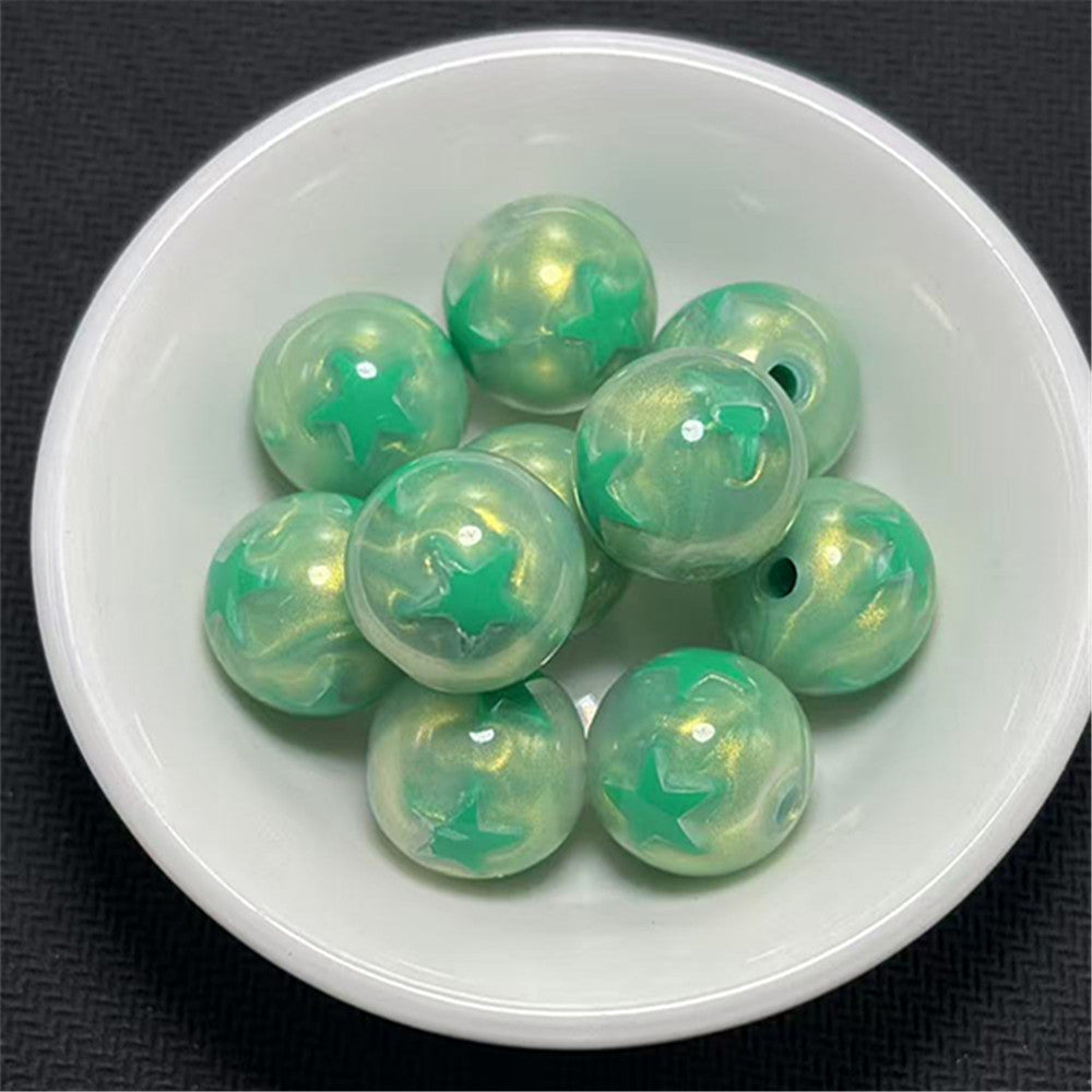 Gilded Silk Texture Star Pattern Acrylic Beads 16mm Mixed Colors 100pcs 8