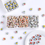 Hand Painted Heart Ceramic Beads 14mm Floral Pattern 5pcs