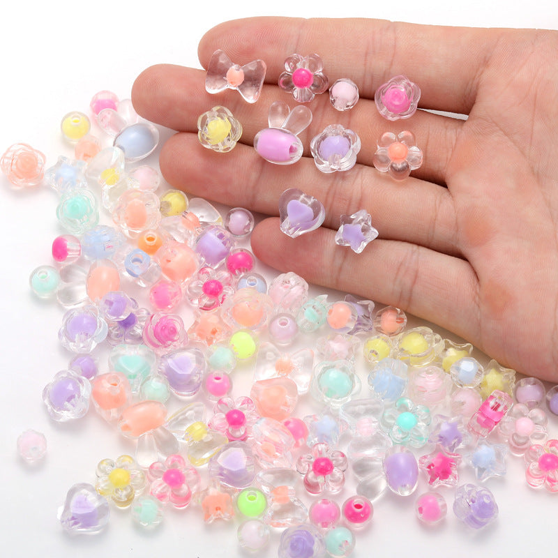 Transparent Flower Acrylic Beads Candy Color Mixed Shapes 100pcs 4