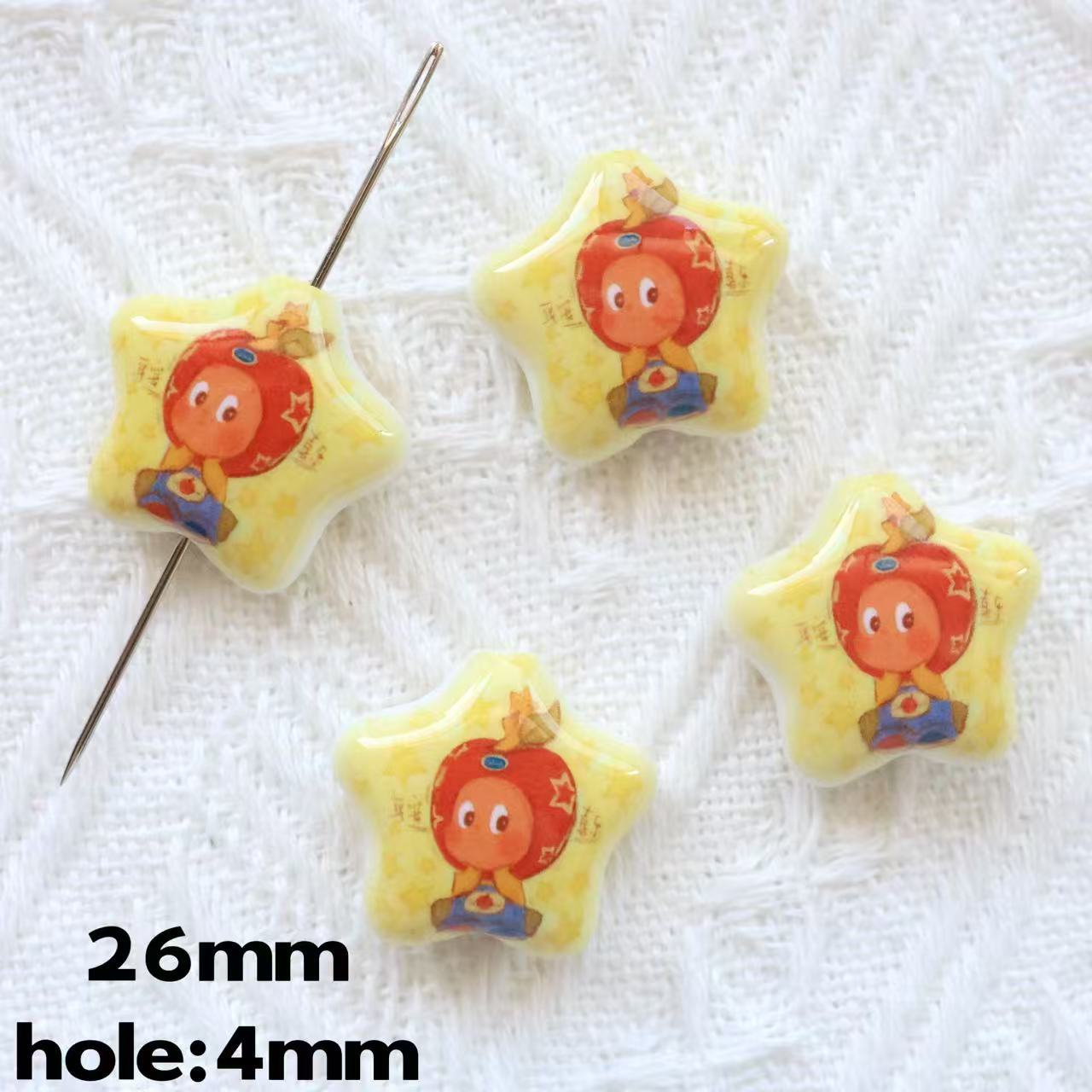 Printed Star Shaped Acrylic Beads 26mm Glossy Cartoon Design 20pcs 8
