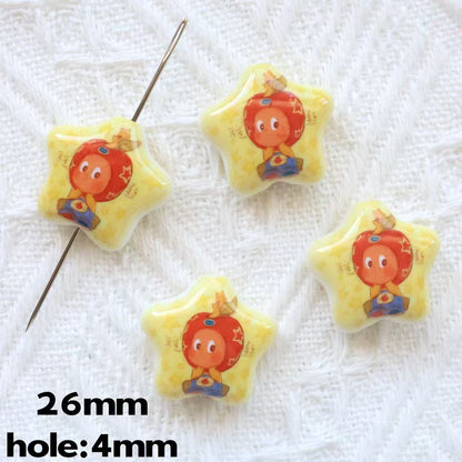 Printed Star Shaped Acrylic Beads 26mm Glossy Cartoon Design 20pcs 8