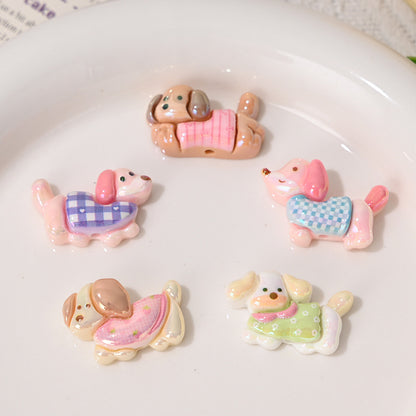 Plating Cute Puppy Resin Beads 26mm Pastel Plaid 10pcs 2