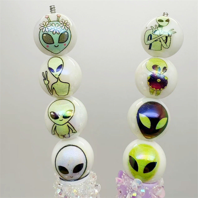Plating Round Acrylic Beads 16mm Alien Design Mixed Colors 50pcs 3