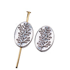 Oval Flat Metal Beads 14x10mm Silver Tone Branch Pattern 30pcs 3