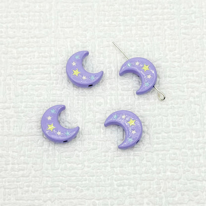 Star Moon Metal Beads 14mm Painted Glossy Celestial 10pcs 13