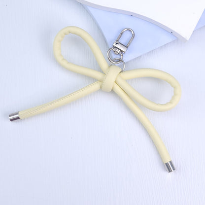 Colorful PU Leather Bow Keychain with Silver Tone Metal 3pcs 17