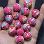 Hand Painted Acrylic Beads 16mm Inkjet Splatter Pink Glossy 100pcs 7