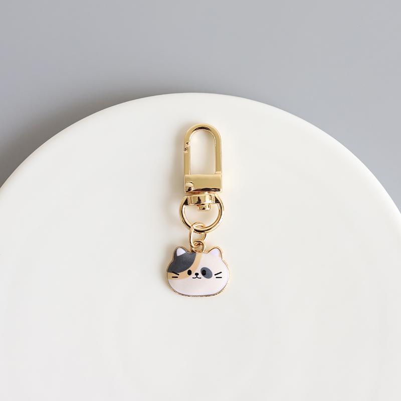 Cartoon Cat Head Keychain Zinc Alloy Enamel Gold Tone 5