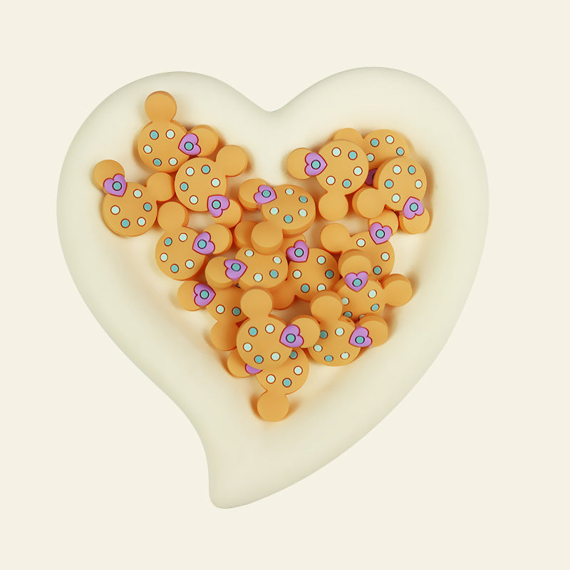 Silicone Focal Beads Mickey Head Polka Dot with Heart Accent 20pcs 13