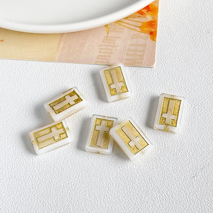 Vintage Cross Lampwork Glass Beads 17mm Gilded Rectangular 50pcs 14