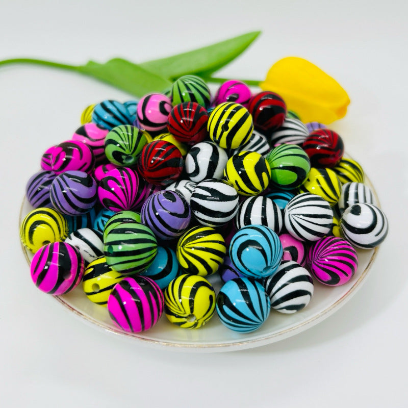 Dopamine Colored Zebra Patterned Acrylic Beads 16mm 50pcs 4