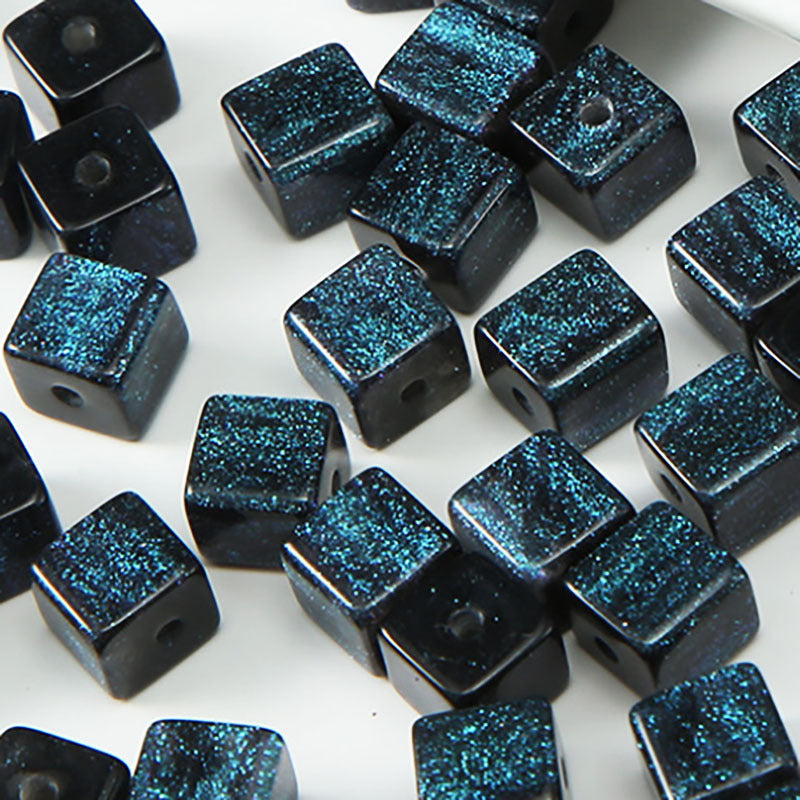 Opal Glitter Square Resin Beads 8mm Pearlescent Shimmer 10pcs 8