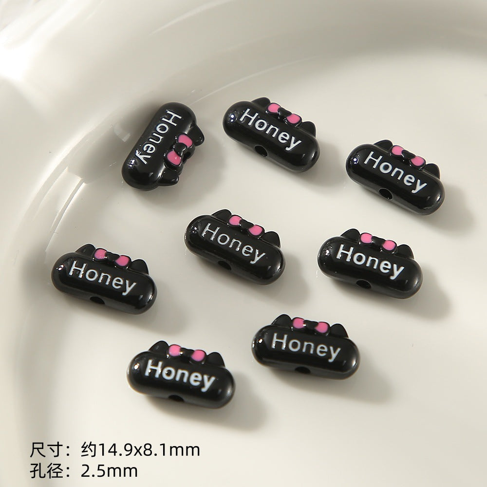 Kitten Series Metal Beads Black and Pink Enamel Alloy 10pcs 9