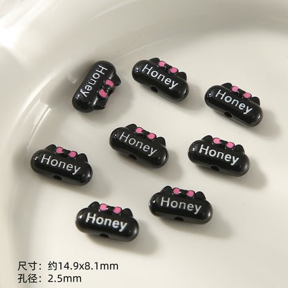 Kitten Series Metal Beads Black and Pink Enamel Alloy 10pcs 9