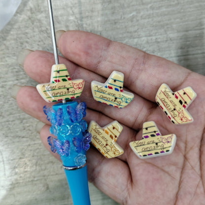 Painted Boat Acrylic Beads 22mm You Are Amazing Script 100pcs