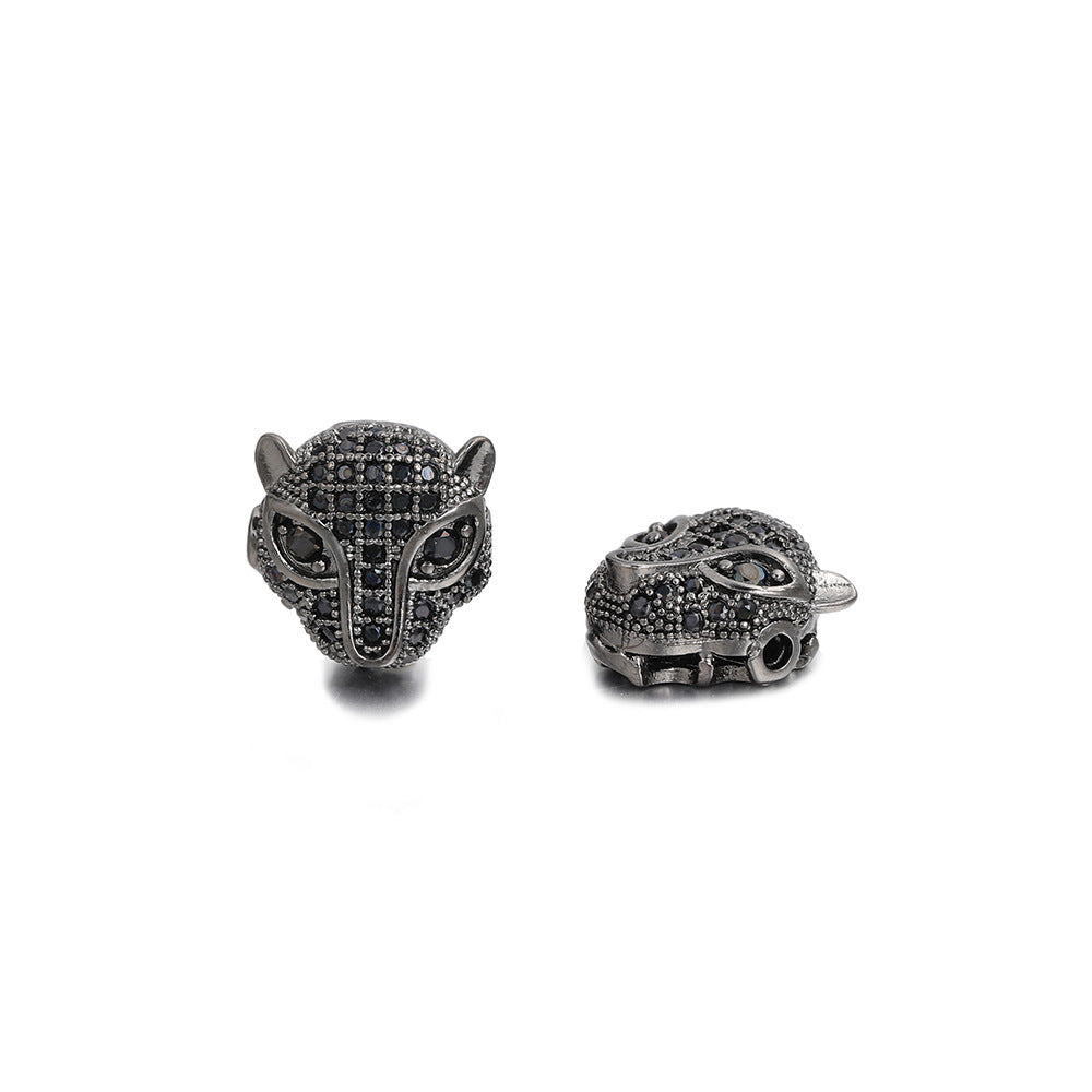 Brass Leopard Head Metal Beads 12mm Polished Cubic Zirconia 10pcs 14