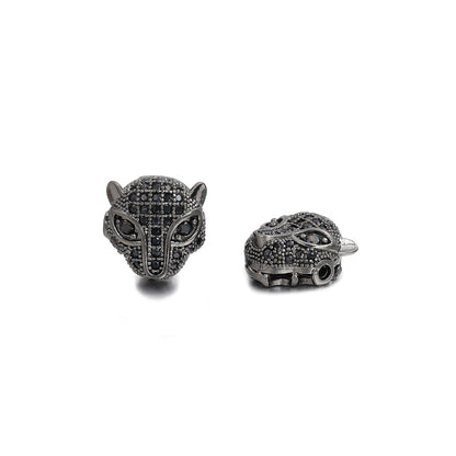 Brass Leopard Head Metal Beads 12mm Polished Cubic Zirconia 10pcs 14