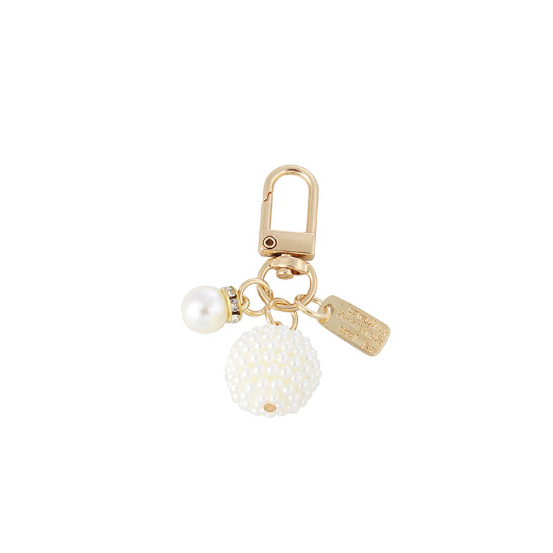 Pearl Embellished Alloy Heart Keychain Gold Tone Metal 5