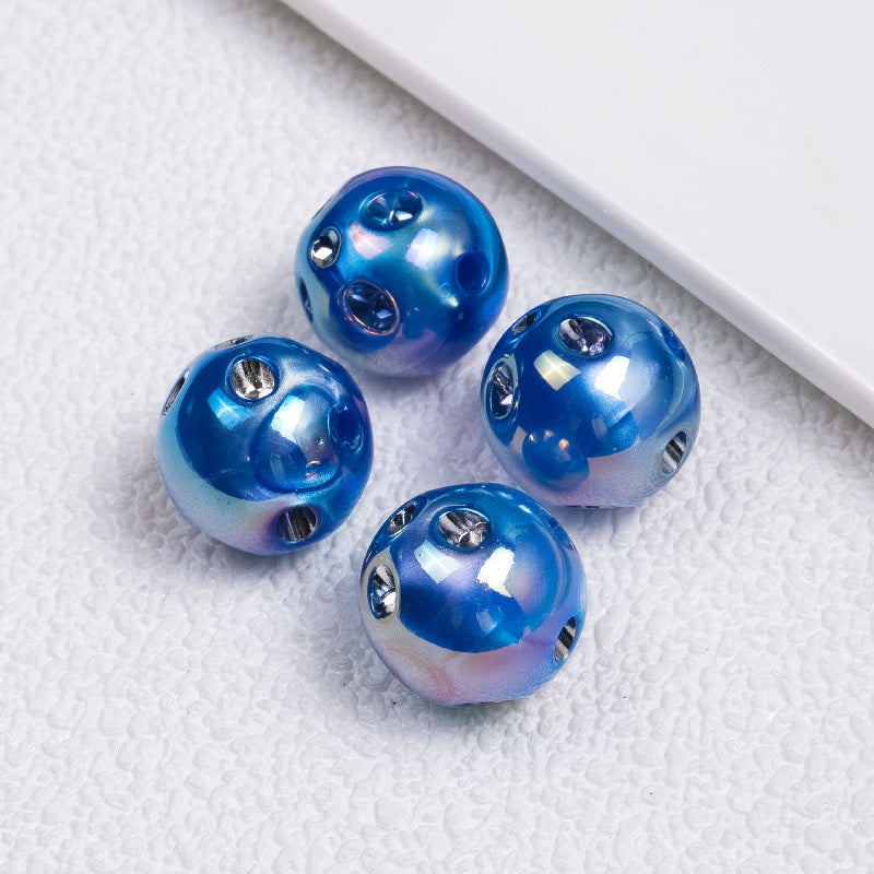 Plated Round Acrylic Beads 16mm UV Rhinestone Embedded 50pcs 13