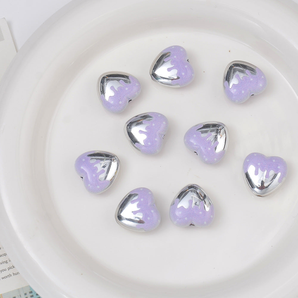 Plating Drip Heart Acrylic Beads 16mm Colorful Mixed 10pcs 8