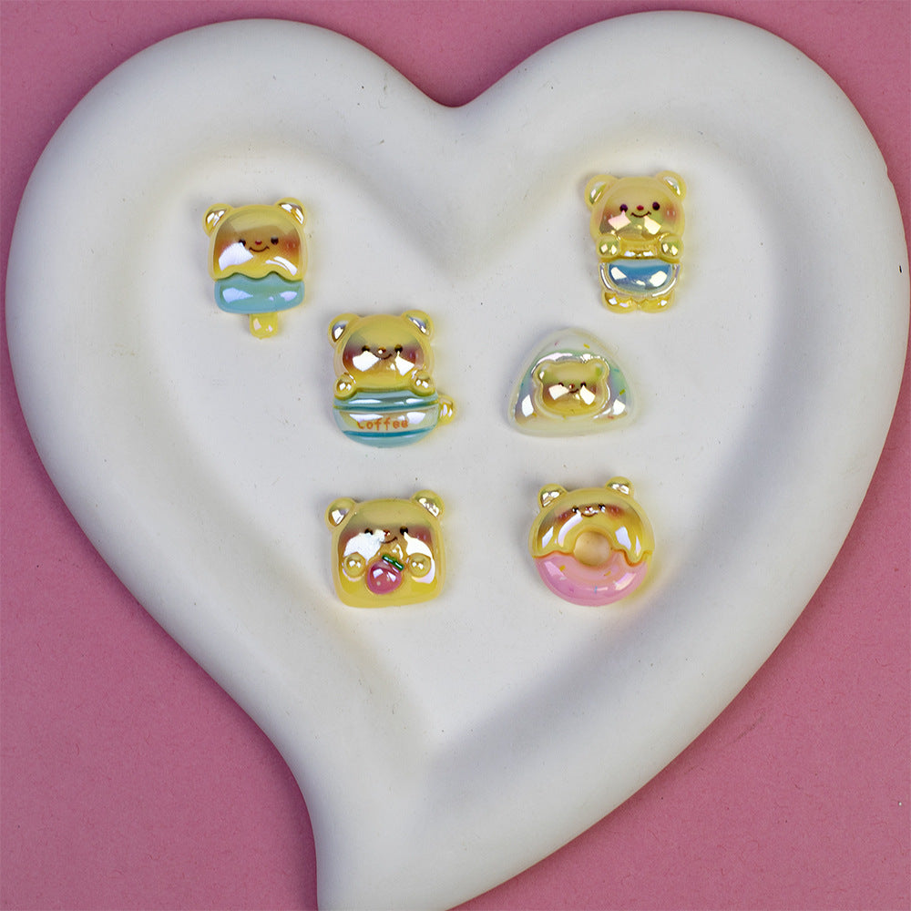 Plating Adorable Butter Bear Resin Beads Glossy Pastel Charms 20pcs