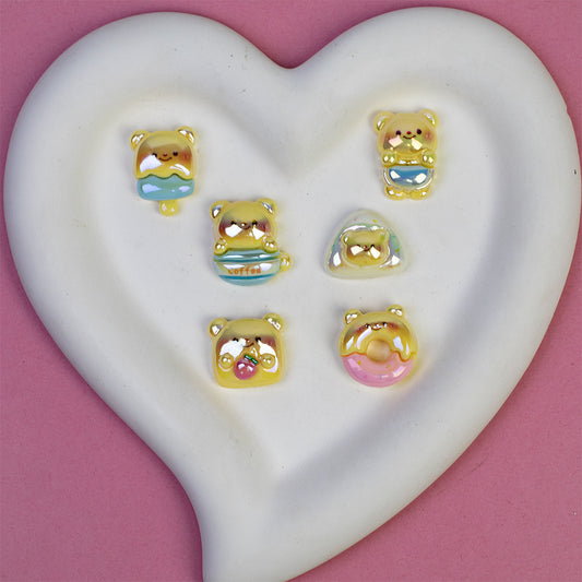 Plating Adorable Butter Bear Resin Beads Glossy Pastel Charms 20pcs