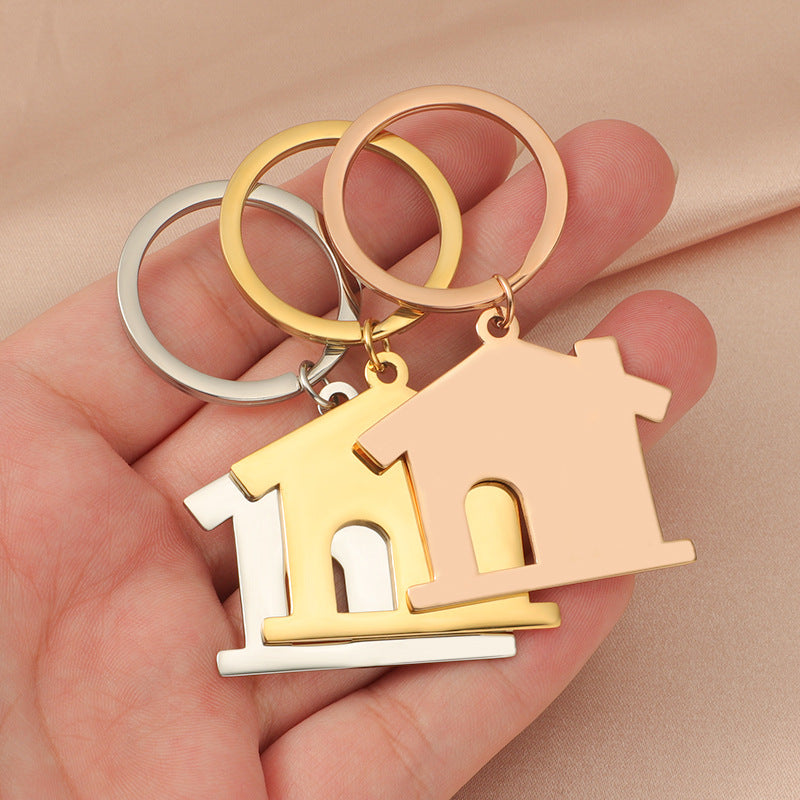 Creative Stainless Steel House Shape Keychain Silver Gold Rose Gold 4