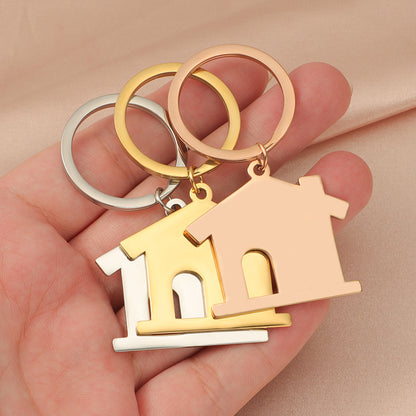 Creative Stainless Steel House Shape Keychain Silver Gold Rose Gold 4