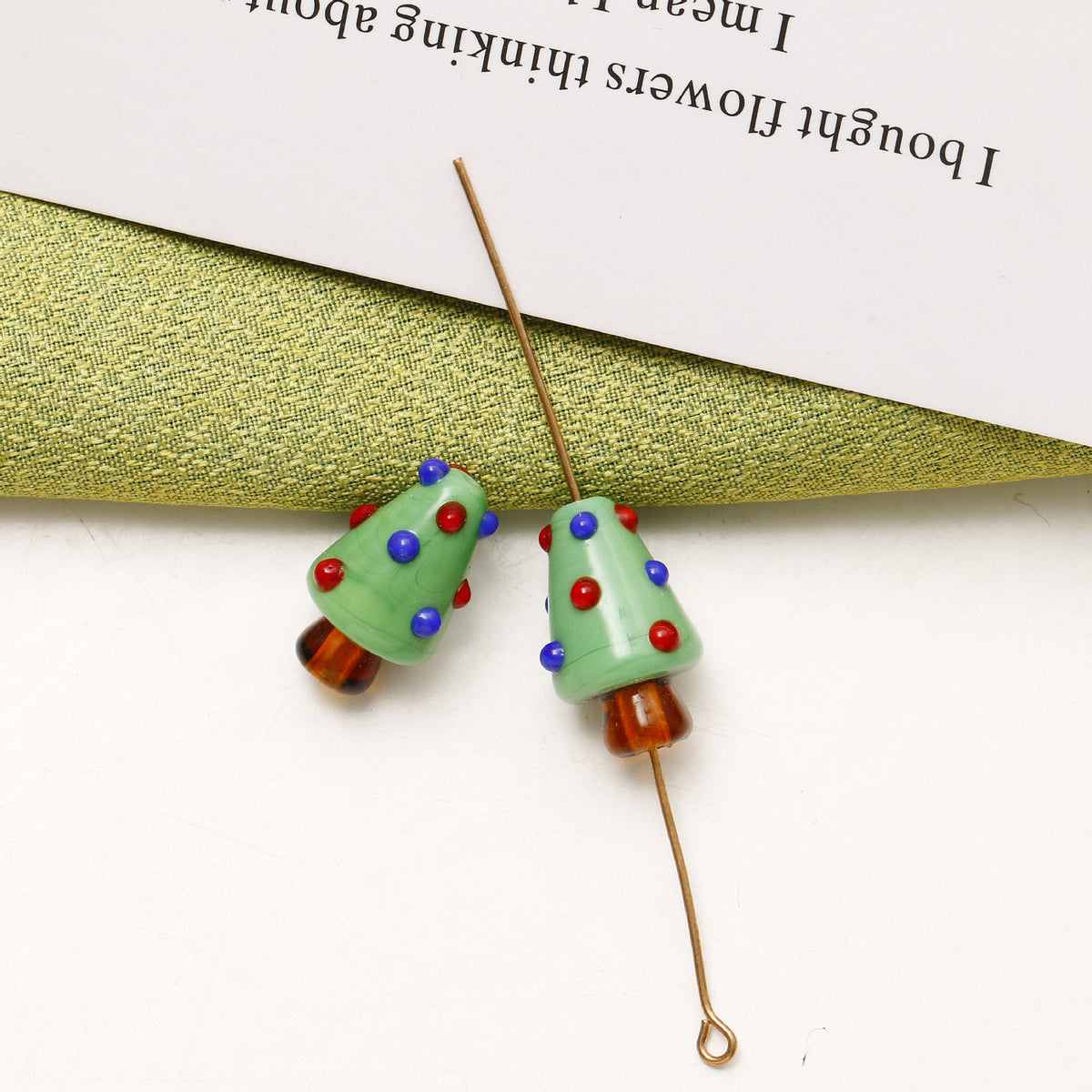 Hand Painted Polka Dot Christmas Tree Lampwork Glass Beads 19mm 4pcs 8