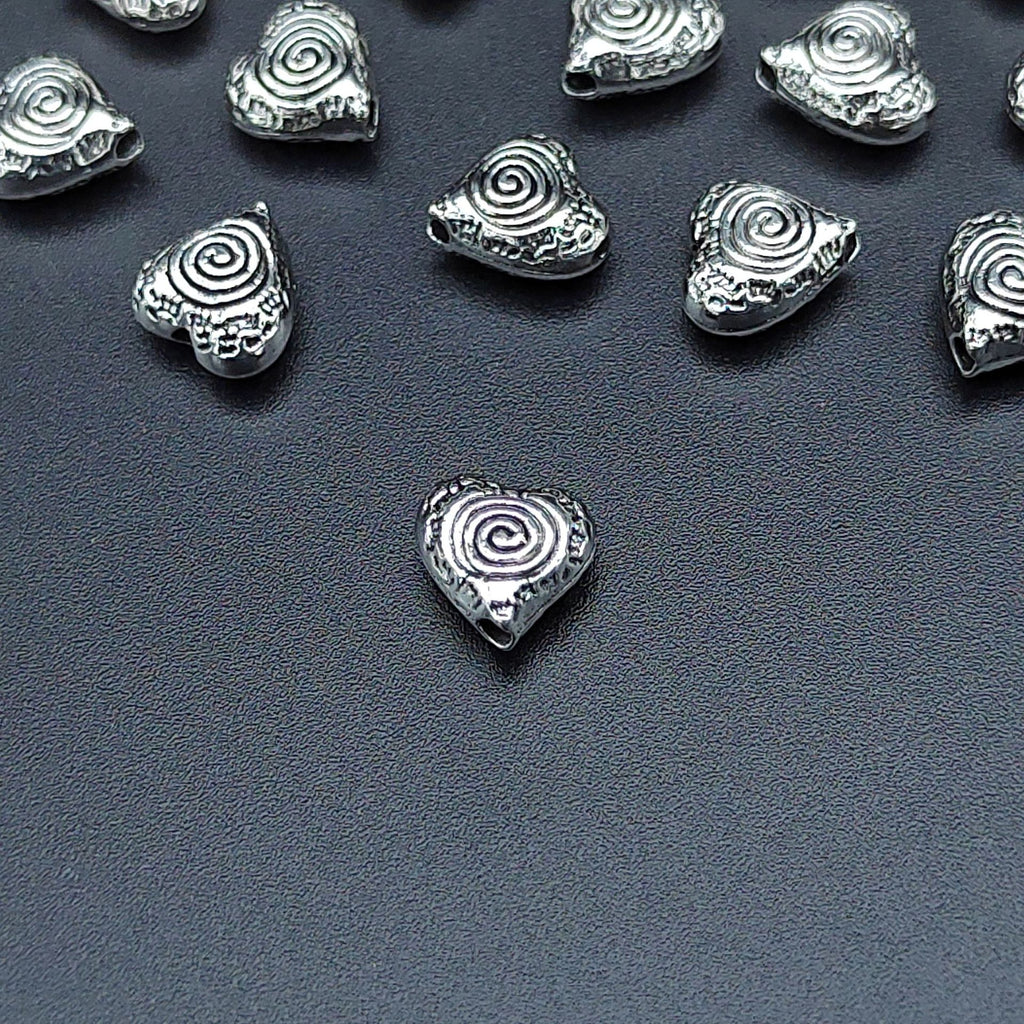 Heart Metal Beads 9mm Vintage Spiral Pattern Antique Silver Tone 200pcs 4