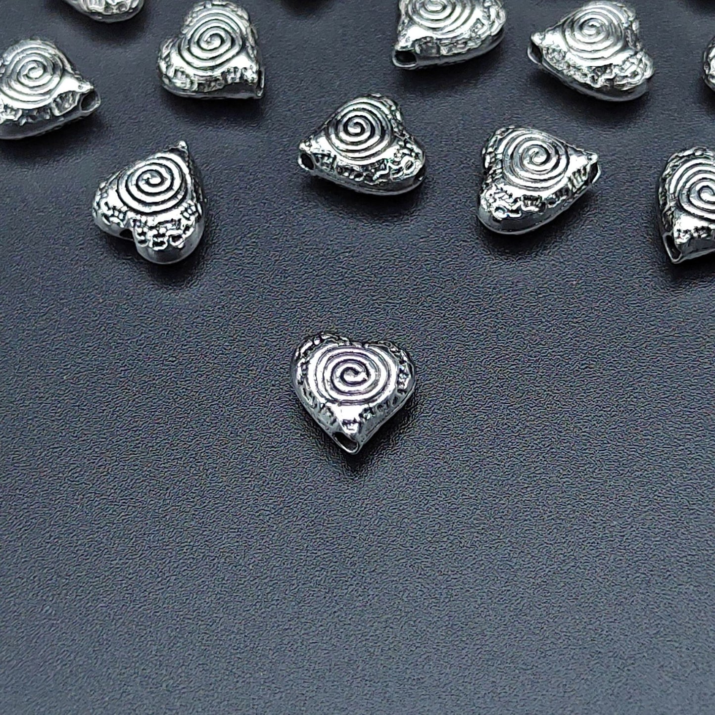 Heart Metal Beads 9mm Vintage Spiral Pattern Antique Silver Tone 200pcs 4