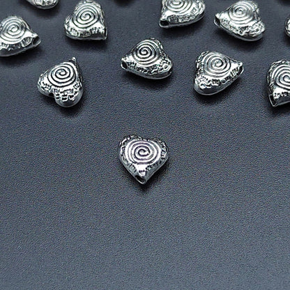 Heart Metal Beads 9mm Vintage Spiral Pattern Antique Silver Tone 200pcs 4