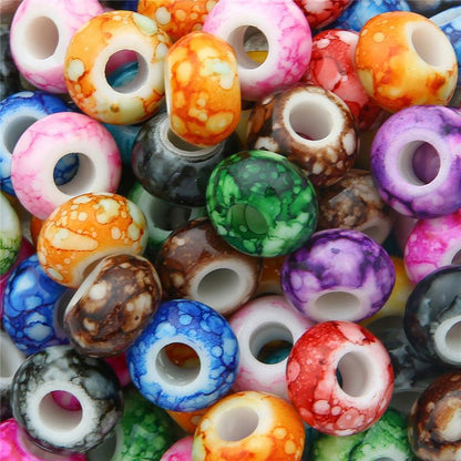 Flat Acrylic Beads 15mm Large Hole Printed Marbled 60pcs 17