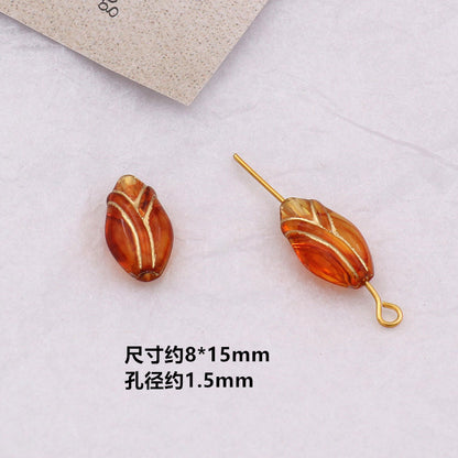 Vintage Amber Transparent Gilded Plum Blossom Acrylic Beads 10pcs 14