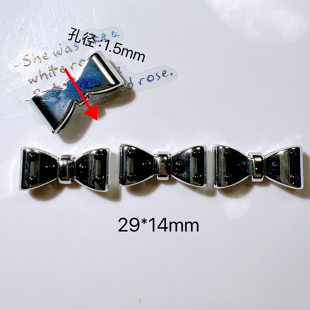 Plated Bow and Star Acrylic Beads Silver Metallic 10pcs 3