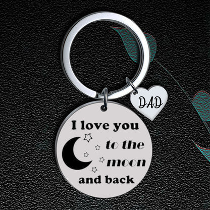 Stainless Steel Star Moon I Love You Inspirational Keychain