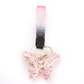 Sequin Butterfly Keychain Iridescent Wings Pink Black Strap