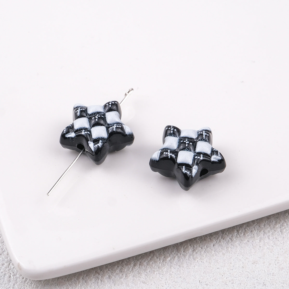 Waffle Pattern Star Acrylic Beads 19mm Colorful Mixed 20pcs 6