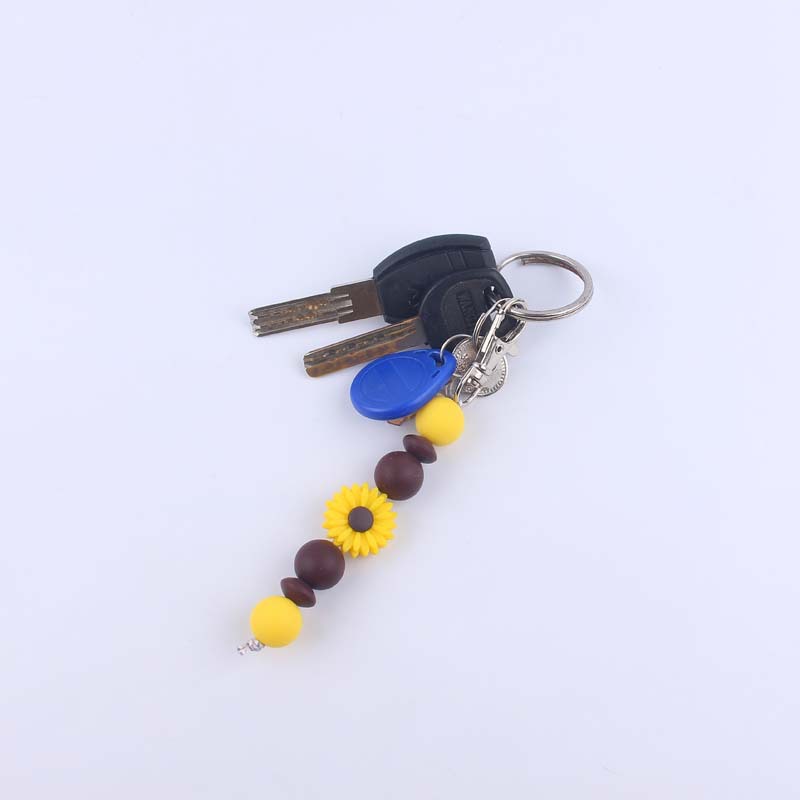 Silicone Beaded Bracelet Daisy Keychain Pastel Floral Design 4