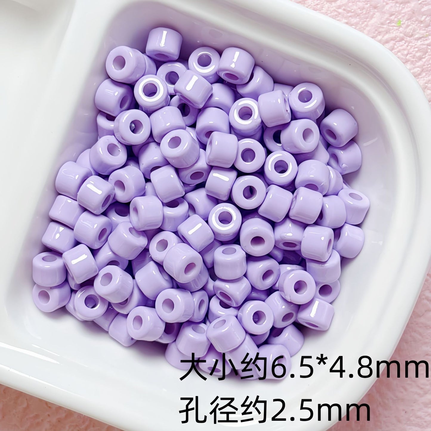 Solid Color Cylindrical Pony Beads Acrylic 6mm 50pcs 15