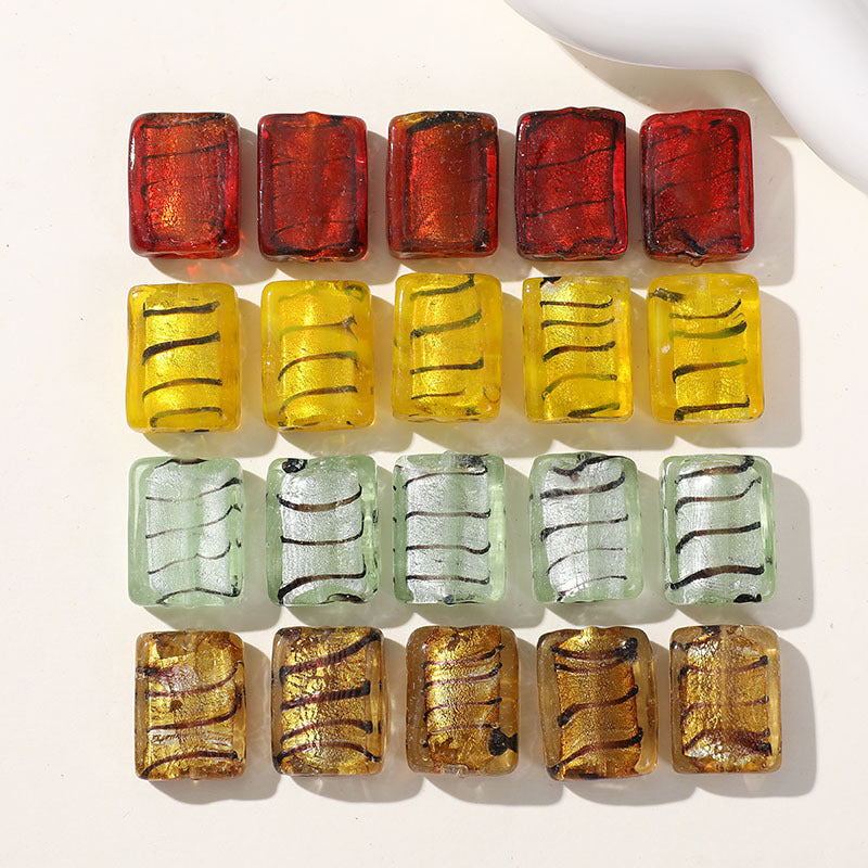 Lampwork Rectangular Glass Beads 20mm Silver Foil Striped 5pcs