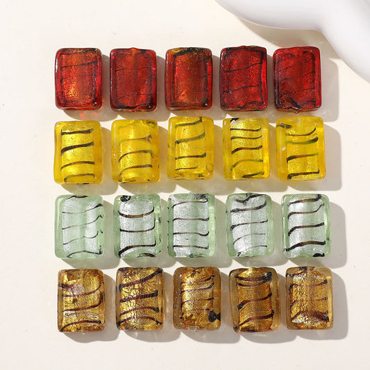 Lampwork Rectangular Glass Beads 20mm Silver Foil Striped 5pcs