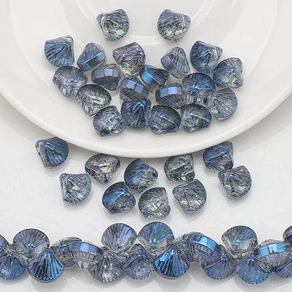 Electroplated Shell Glass Beads 10mm Glossy Ridged Surface 60pcs 7